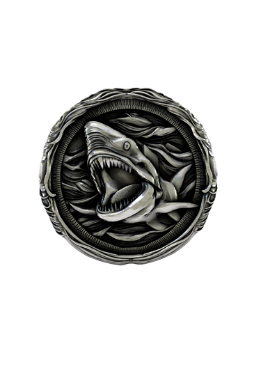 Back of the Silver Shark Lapel Pin showing the pin post and the separate butterfly clutch backing.