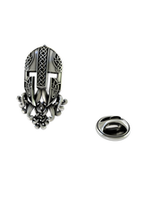 Back of the Silver Warrior Helmet Lapel Pin showing the pin post and the separate butterfly clutch backing.

