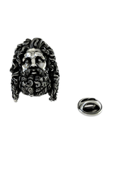 Back of the Silver Zeus Lapel Pin showing the pin post and the separate butterfly clutch backing for secure wear.