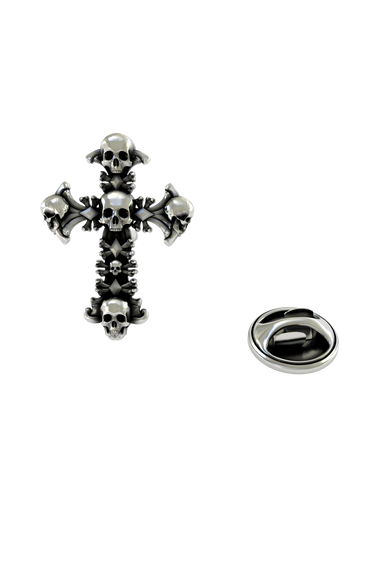 Back of the Skull Cross Pin showing the pin post and the separate butterfly clutch backing.
