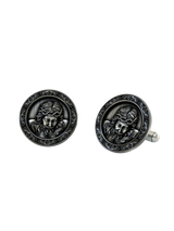 Back view of The Passion of Christ 925 silver cufflinks, displaying the polished and sturdy whale back closure.