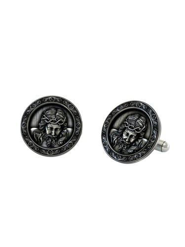 Back view of The Passion of Christ 925 silver cufflinks, displaying the polished and sturdy whale back closure.