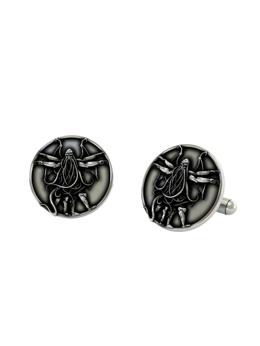 Back view of the 925 silver Cthulhu Cufflinks, displaying the polished and sturdy whale back closure mechanism.