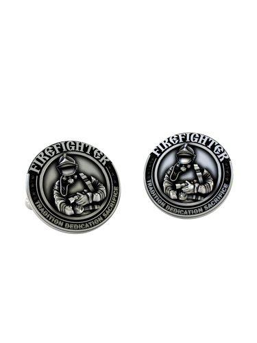 Back view of the 925 silver Firefighter Cufflinks, displaying the polished and sturdy whale back closure mechanism.