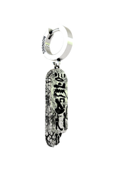 Back view of the Ancient Script Earring's huggie hoop, displaying the "925" hallmark and secure hinged closure.