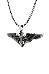Back view of the Aviator Wings Pendant showcasing the solid silver construction and quality craftsmanship