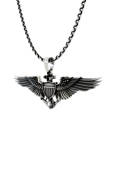Back view of the Aviator Wings Pendant showcasing the solid silver construction and quality craftsmanship