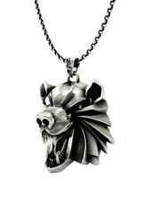 Back view of the Bear School Pendant showcasing the solid silver construction and ornate bail