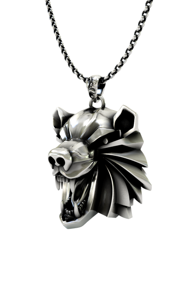 Back view of the Bear School Pendant showcasing the solid silver construction and ornate bail