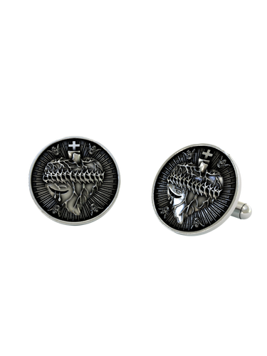 Back view of the Christian Faith 925 silver cufflinks, displaying the polished and sturdy whale back closure mechanism.