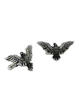 Back view of the Eagle Wings 925 silver cufflinks, displaying the polished and sturdy whale back closure mechanism.