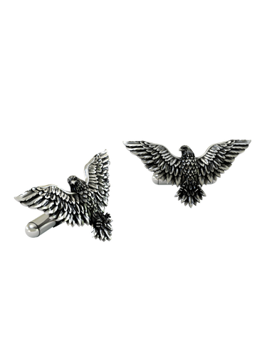 Back view of the Eagle Wings 925 silver cufflinks, displaying the polished and sturdy whale back closure mechanism.