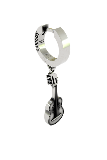 Back view of the Guitar Charm Earring's hoop, displaying the "925" hallmark and secure hinged closure.