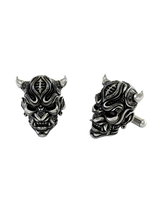Back view of the Hannya Mask 925 silver cufflinks, displaying the high-quality whale back closure mechanism.