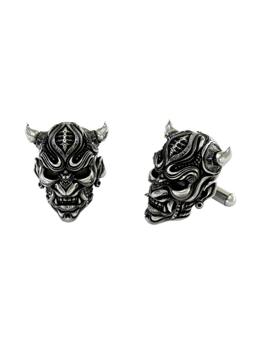 Back view of the Hannya Mask 925 silver cufflinks, displaying the high-quality whale back closure mechanism.