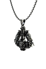 Back view of the Huginn and Muninn Pendant, showcasing the solid silver construction and intricate Norse knotwork.
