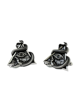 Back view of the Illuminati Pyramid 925 silver cufflinks, displaying the polished and sturdy whale back closure mechanism.
