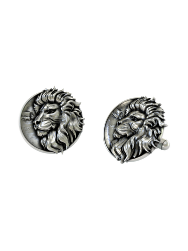 Back view of the King of the Savanna 925 silver cufflinks, displaying the polished and durable whale back closure.