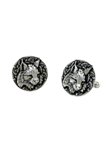 Back view of the Lynx Spirit 925 silver cufflinks, displaying the polished and durable whale back closure mechanism.