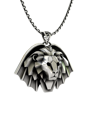 Back view of the Manticore School Pendant showing the solid silver construction and complex geometric facets.