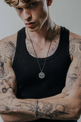 Back view of the Memento Mori Cancer Pendant showcasing the detailed scale pattern and SARNION 925 hallmark.