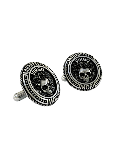 Back view of the Memento Mori Virgo 925 silver cufflinks, displaying the polished toggle closure and product quality.
