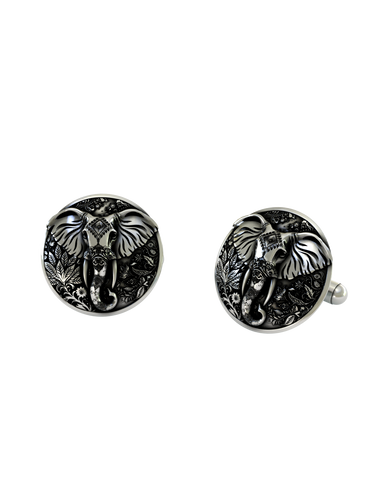 Back view of the Sacred Elephant 925 silver cufflinks, displaying the polished and sturdy whale back closure mechanism.