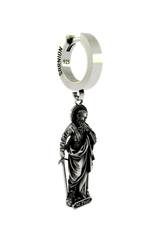 Back view of the Saint Paul Earring displaying the polished hoop with the 925 hallmark and SARNION brand stamp