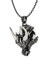 Back view of the Sarnion Head Pendant, showing the solid silver construction and the reverse side of the horns.