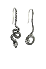 Back view of the Serpent Drop Earrings, showing the seamless transition from the fishhook wire to the snake's textured body.