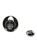 Back view of the Silver Owl Lapel Pin displaying the 925 hallmark and secure butterfly clutch mechanism
