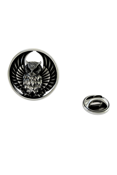 Back view of the Silver Owl Lapel Pin displaying the 925 hallmark and secure butterfly clutch mechanism
