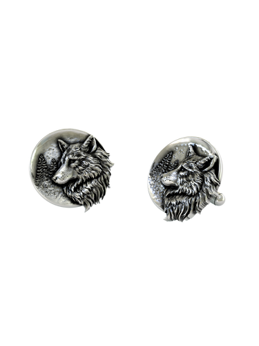 Back view of the Spirit Wolf 925 silver cufflinks, displaying the polished and reliable whale back closure.