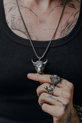Back view of the Taurus Bull Pendant, showcasing the solid silver construction and sculptural form.