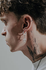 Back view of the Trident Symbol Earring displaying the secure hoop with the 925 hallmark and SARNION brand stamp