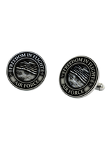 Back view of the USAF Eagle 925 silver cufflinks, displaying the polished and reliable whale back closure mechanism.