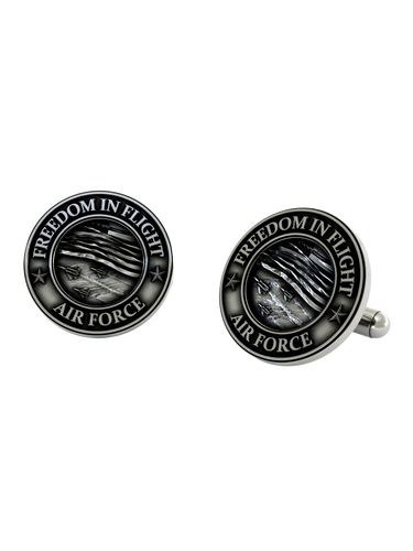 Back view of the USAF Eagle 925 silver cufflinks, displaying the polished and reliable whale back closure mechanism.