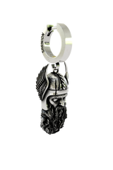 Back view of the Viking Warrior Earring displaying the polished hoop with the 925 hallmark and SARNION brand stamp