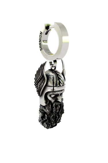 Back view of the Viking Warrior Earring displaying the polished hoop with the 925 hallmark and SARNION brand stamp