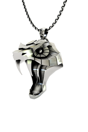 Back view of the Viper School Pendant showcasing the solid silver construction and the reverse of the geometric plates.