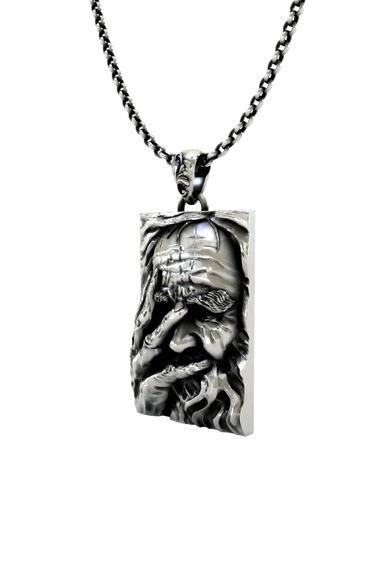 Back view of the Wise Wizard Pendant, showing the detailed scale pattern and the SARNION 925 hallmark.
