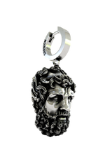 Back view of the Zeus Head Earring's huggie hoop, displaying the "925" hallmark and secure hinged closure.