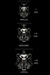 Bear School Pendant shown on a model to demonstrate its size and how it wears as a witcher medallion