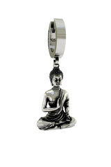 Buddha Meditation Earring in 925 sterling silver - front view showing the serene, meditative figure