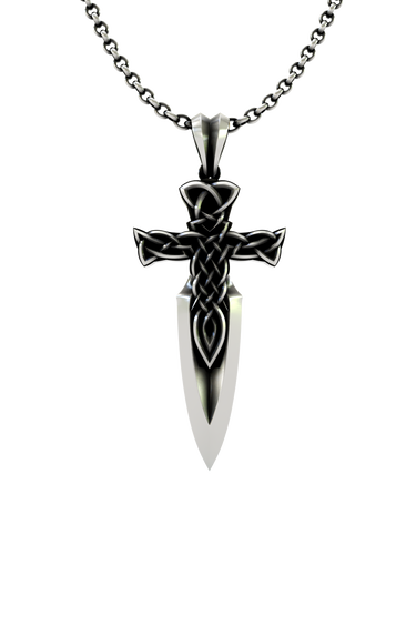 Celtic Dagger Pendant in 925 sterling silver, featuring a detailed Celtic knotwork hilt and a polished blade.