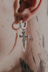 Celtic Sword Earring in 925 sterling silver - front view showcasing the intricate Celtic knotwork on the hilt