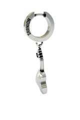 Close-up detail of the Guitar Charm Earring, emphasizing the intricate strings, frets, and tuning pegs on the silver charm.