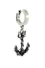 Close-up detail of the Nautical Anchor Earring, emphasizing the intricate rope details and weathered finish of the silver.