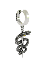 Close-up detail of the Serpent Sword Earring, emphasizing the intricate scale texture of the serpent charm.