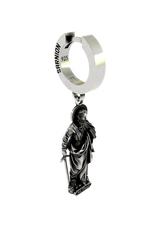 Close-up detail of the "St. Paul" inscription and sword on the Saint Paul Earring, emphasizing the fine craftsmanship